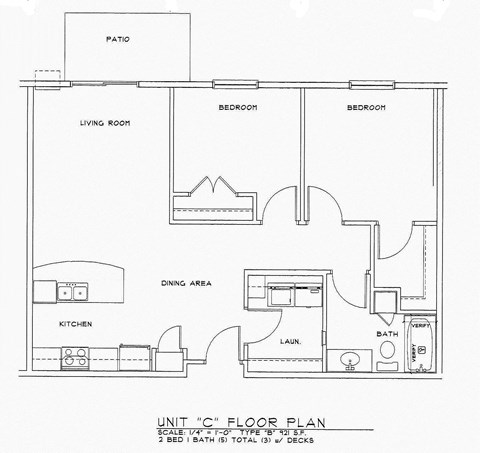 Floor plan for 1 bed, 1 bath, 690 sqft